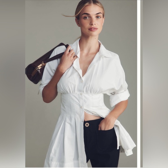 Maeve Tops - Maeve Long Sleeve Cinched Button Down